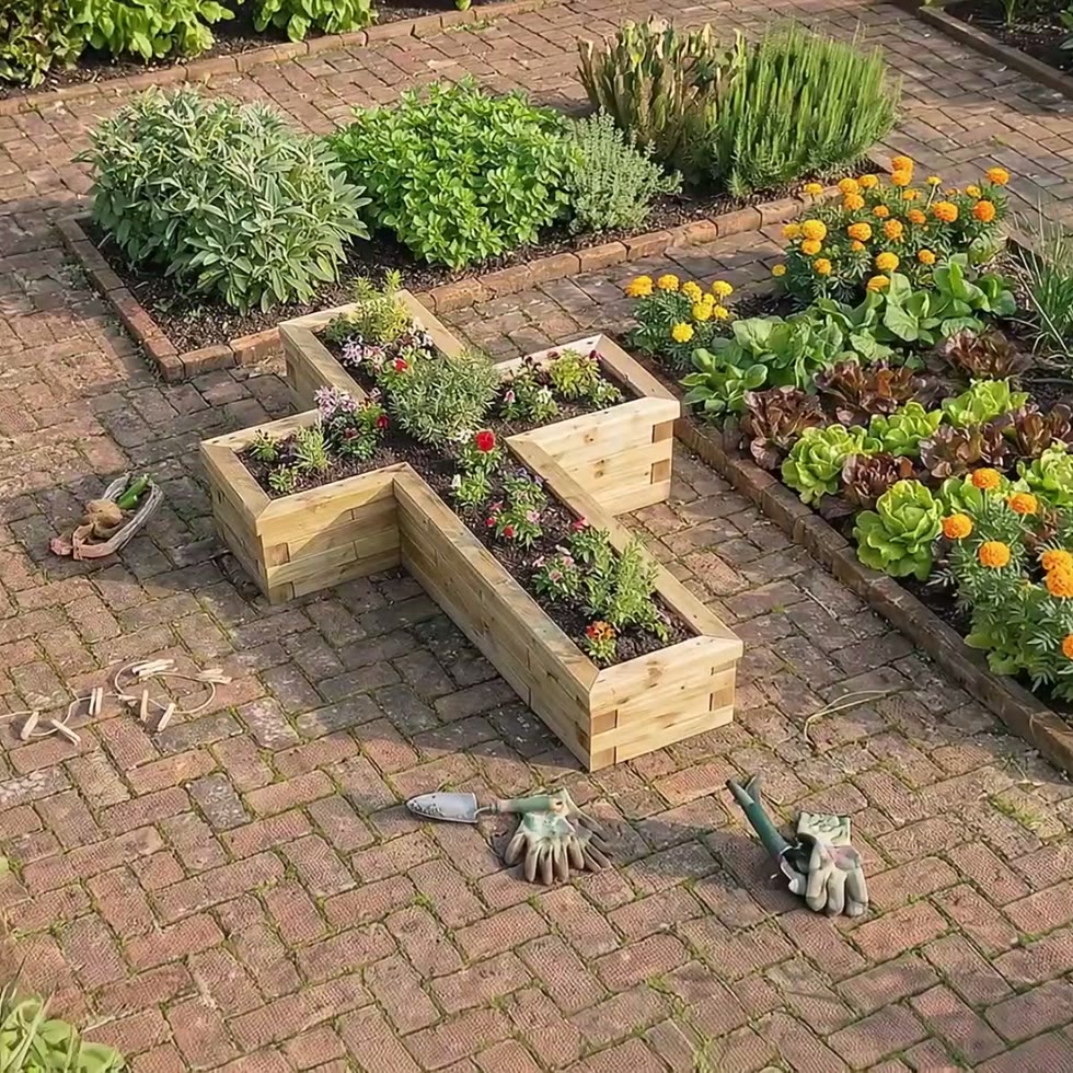 Kreuzförmiges Pflanzgefäß / 1,35 m x 2,4 m x 0,45 m