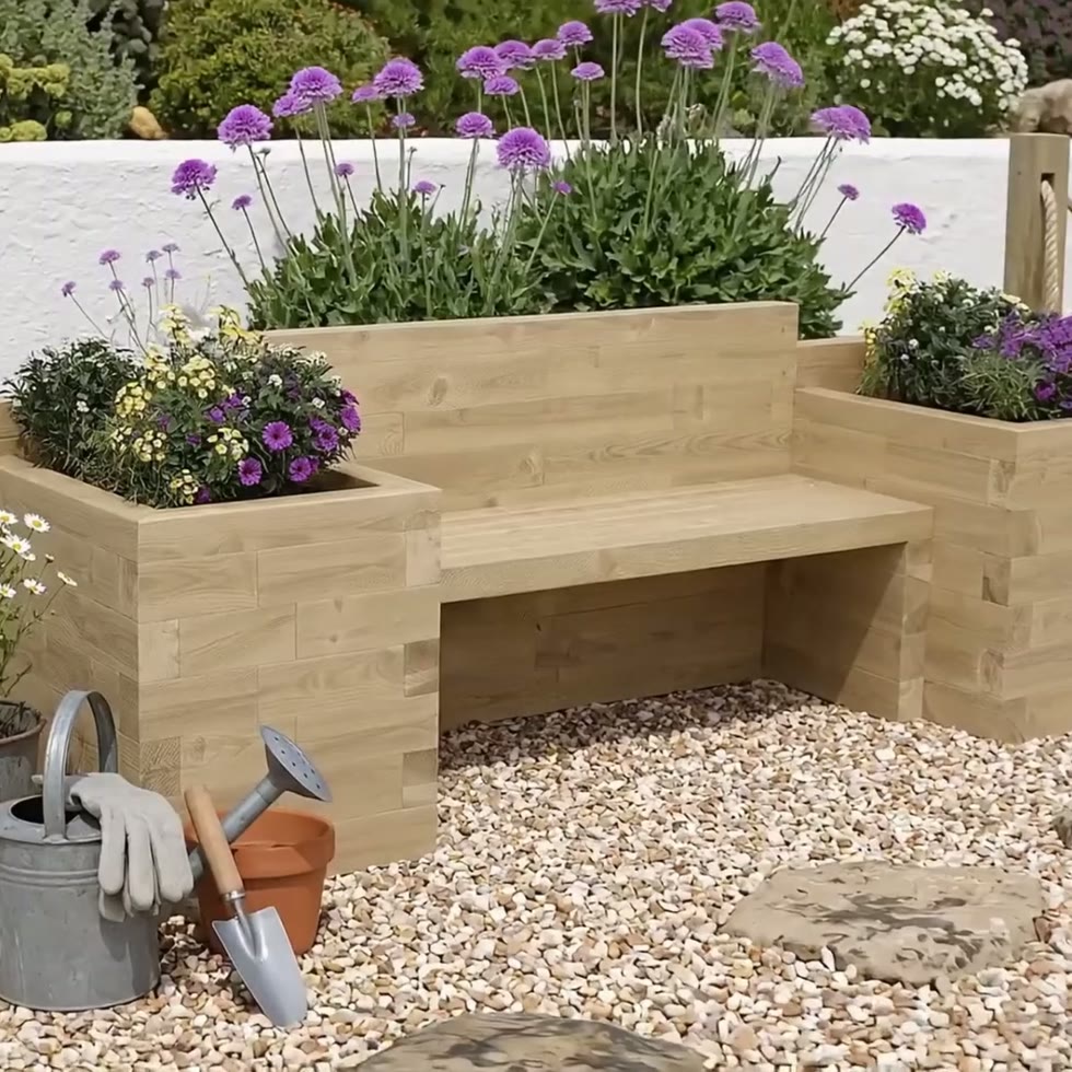 Gartenbank mit Doppel-Hochbeet - Lang / 270 x 75 x 85 cm