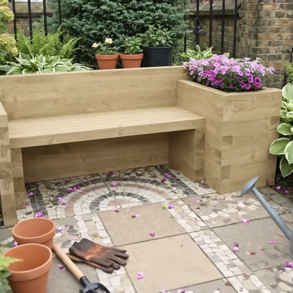 Gartenbank mit Hochbeet / 202,5 x 75 x 75 cm