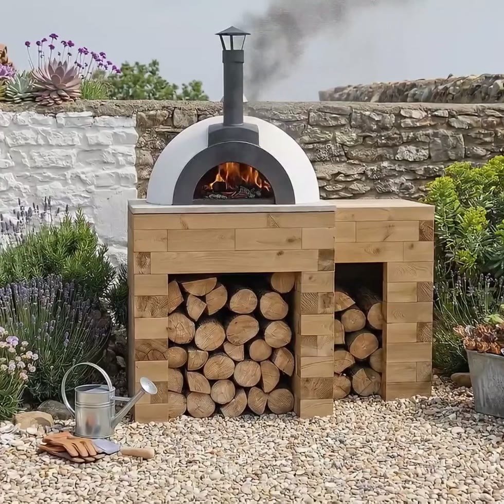 Holztisch für Outdoor-Pizzaofen mit Arbeitsfläche / 1,5 x 0,9 x 0,95 m