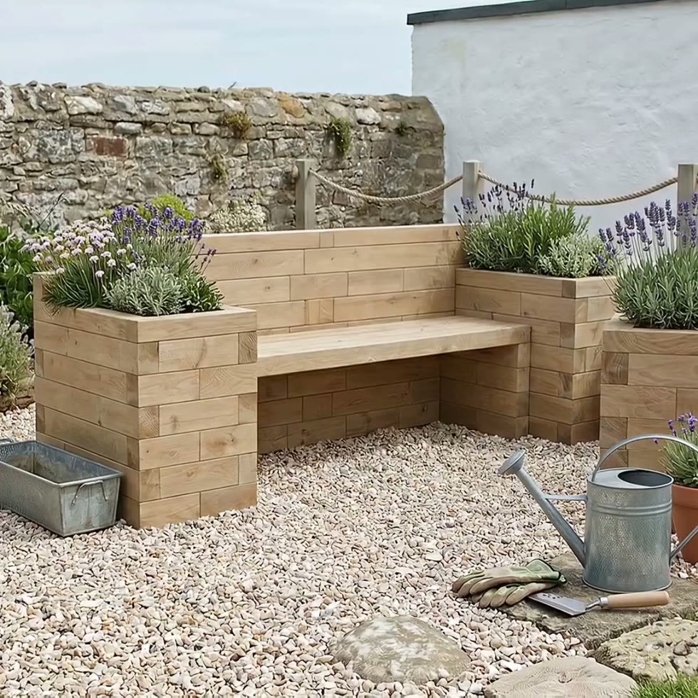 Gartenbank mit Doppel-Hochbeet / 240 x 75 x 85 cm