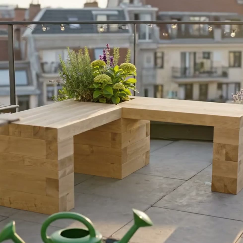 Buddy Bench mit Pflanzgefäß / 1,2 x 1,2 x 0,45 m