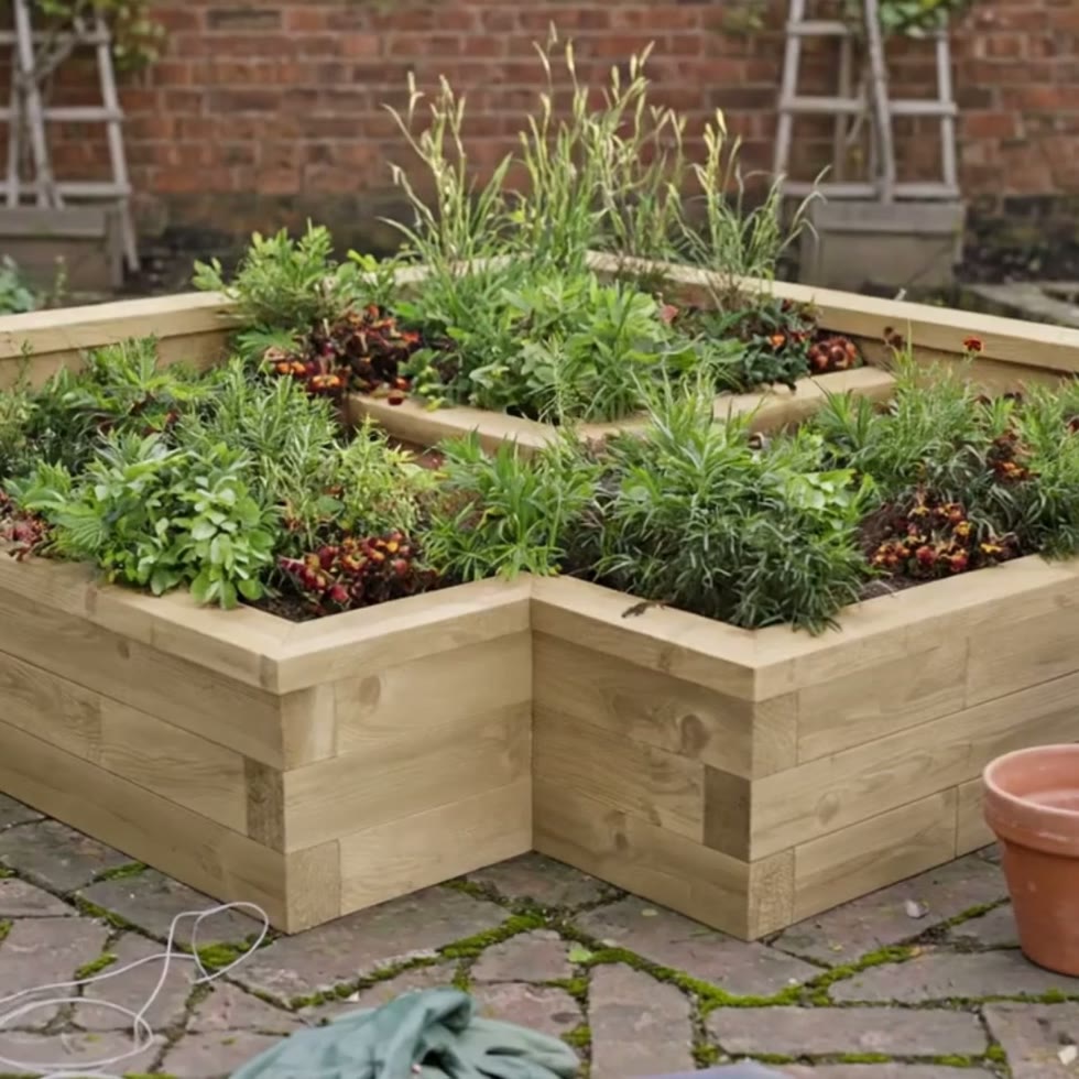 Mehrstufiges Hochbeet - Gewinkelt / 150 x 150 x 55 cm