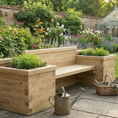 Gartenbank mit Doppel-Hochbeet / 240 x 75 x 85 cm