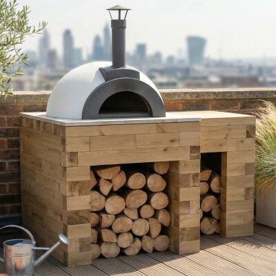 Holztisch für Outdoor-Pizzaofen mit Arbeitsfläche / 1,5 x 0,9 x 0,95 m