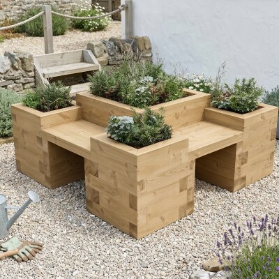 Gartenbank mit Hochbeeten - Mehrstufig / 150 x 150 x 65 cm