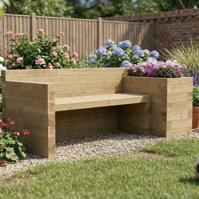Gartenbank mit Hochbeet / 202,5 x 75 x 75 cm