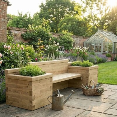 Gartenbank mit Doppel-Hochbeet - Lang / 270 x 75 x 85 cm
