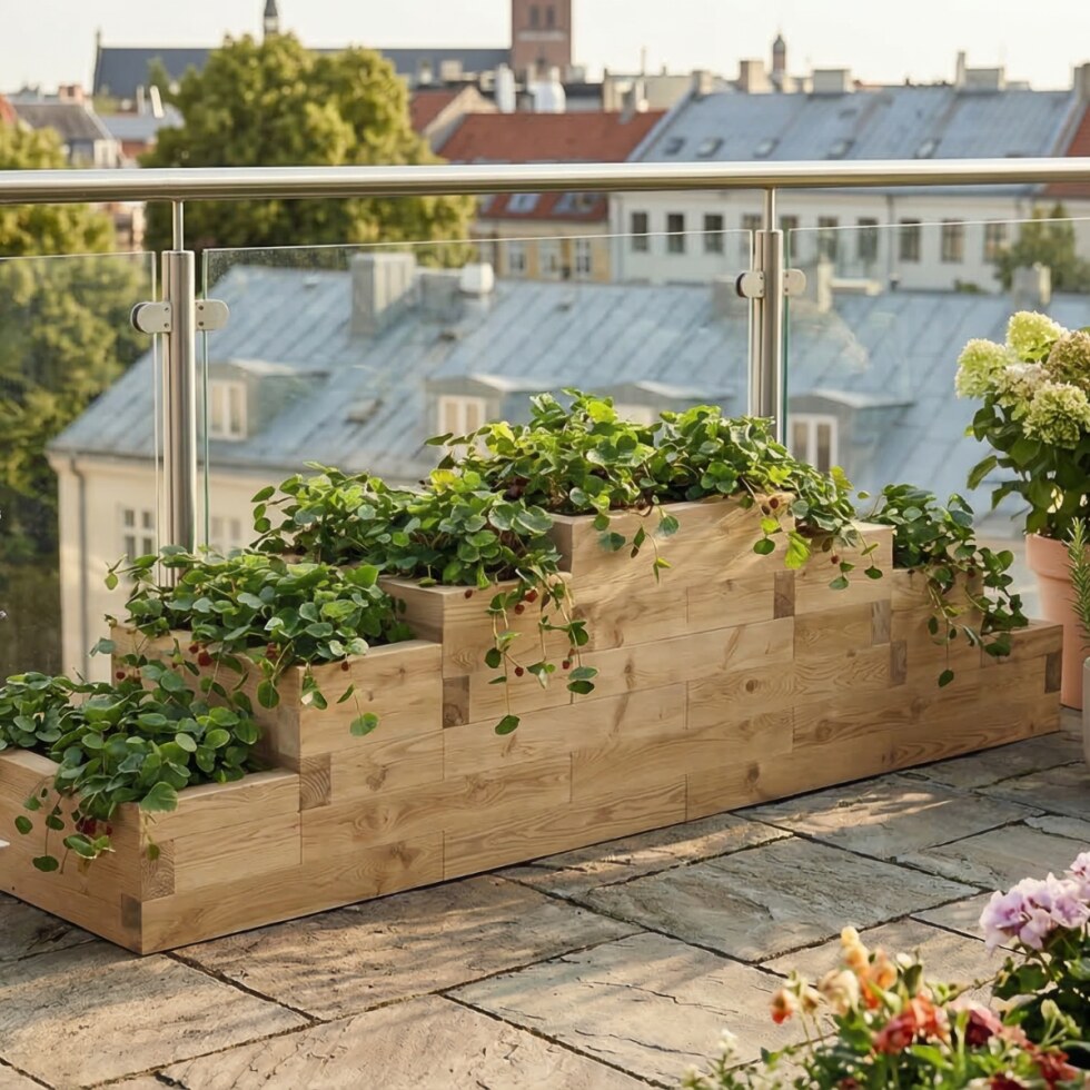 Mehrstufiger Pflanz-Tower fr Erdbeeren / 3 m x 0,75 m x 0,65 m | WoodBlocX