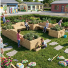 Kinder Gartenbank mit Hochbeeten - U-Form / 300 x 300 x 65 cm