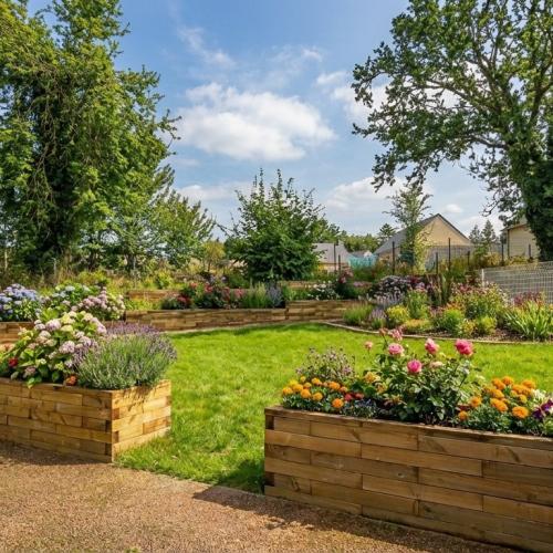 Stéphanes Gartentransformation mit einer Stützmauer und Hochbeeten